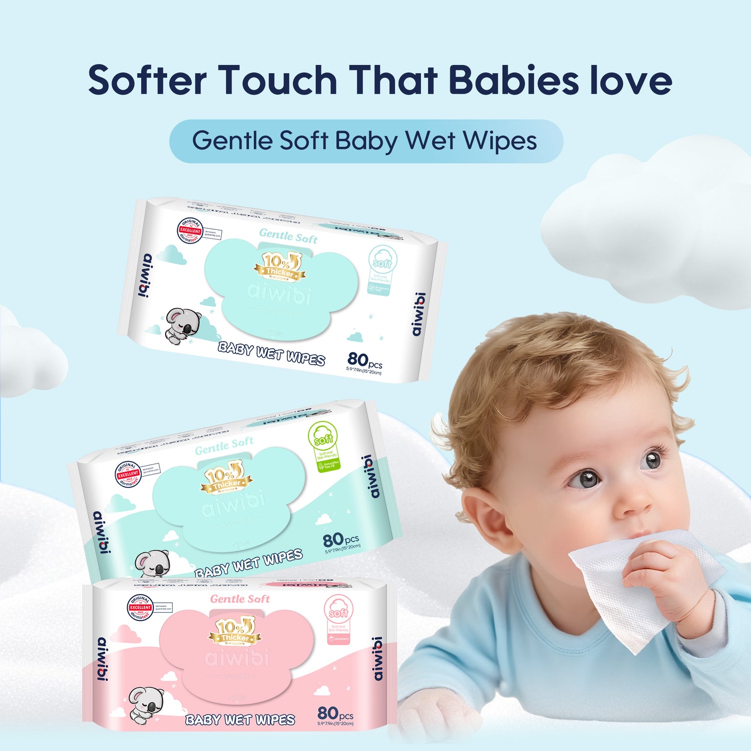 Gentle Soft Care Sensitive Series Baby Wet Wipes 80 Pcs